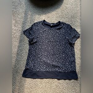 Hilary Radley Dark Blue Patterned Short Sleeve Top